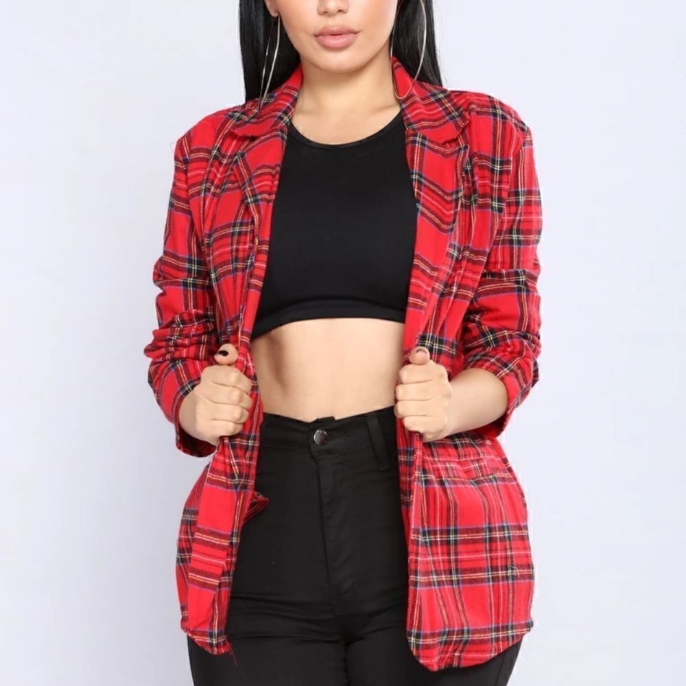 36 Point 5 red flannel open front womens jacket